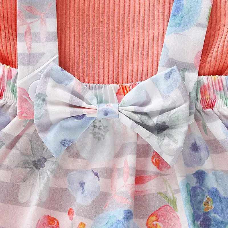 Новая осенняя одежда с цветочным принтом для маленьких девочек ремешок