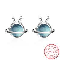 korean style temperament simple and lovely 925 sterling silver jewelry blue crystal planet female stud earring brincos