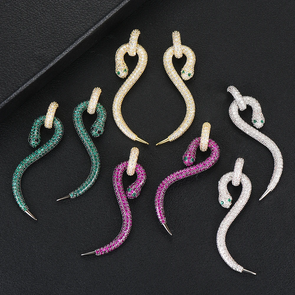 Siscathy Роскошные серьги с кубическим цирконом длинные висячие змеи для Для женщин