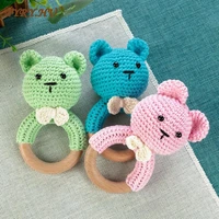 baby teether wooden crochet rattle toy bpa free wood rodent rabbit rattle baby play newborn educational toy gifts