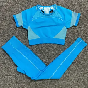 Ультрабесшовный комплект для йоги, женская одежда для фитнеса, тренировочные штаны, спортивная одежда, короткий топ с коротким рукавом, рубашки, леггинсы для спортзала, спортивные костюмы