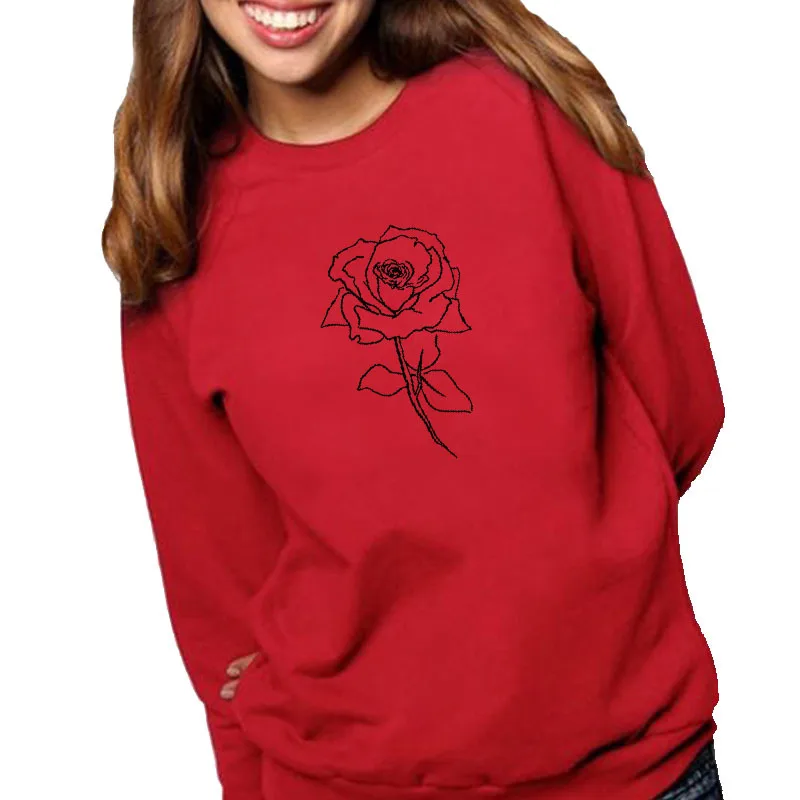 

Women Hoodie Rose Printed Hoodies Women Fleece Long Sleeve O Neck Loose Sweatshirt Girls Pullovers Winter