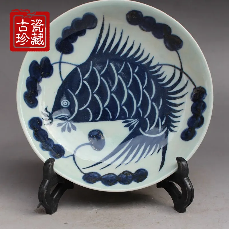 Китайский Старый Фарфор Синие Глазурованные Рыбные Плиты
