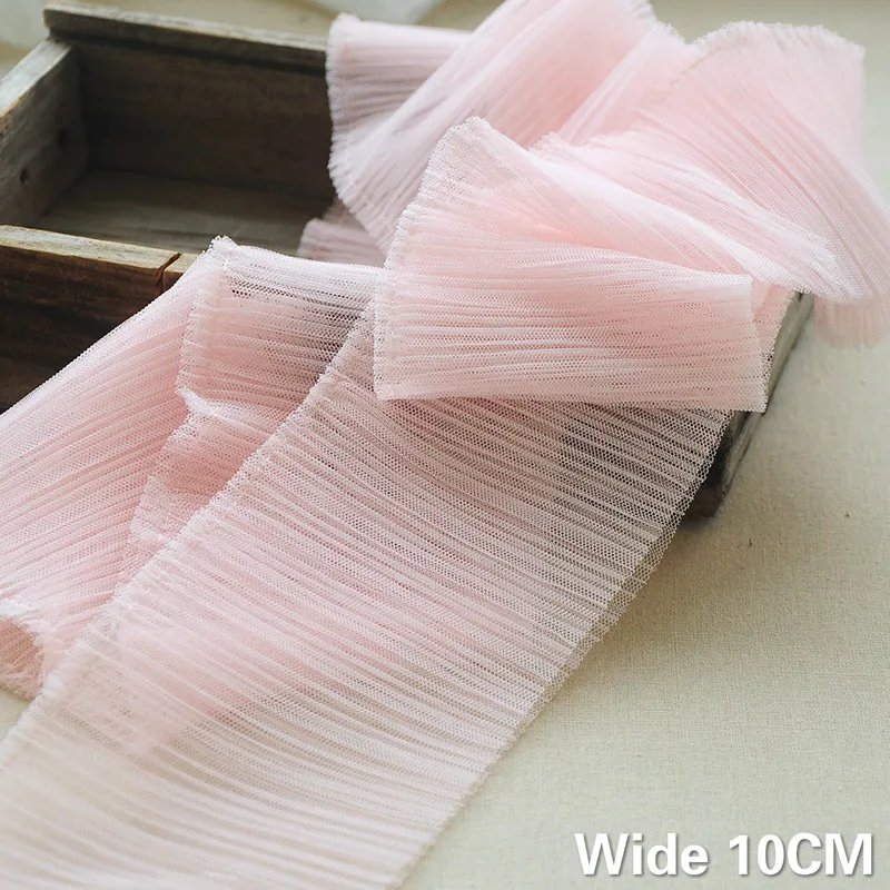 

10CM Wide White Pink Double Layers Pleated Mesh Guipure Lace Fabric Applique DIY Collar Cuffs Blouse Fringe Trim Sewing Supplies