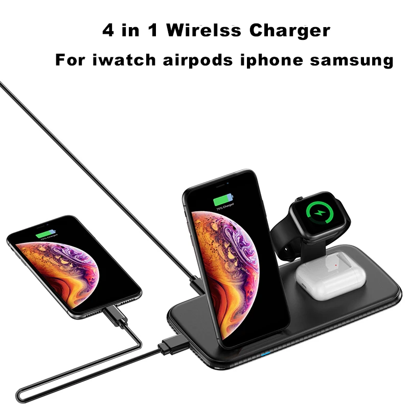 4 в 1 Беспроводное зарядное устройство 15 Вт Быстрая зарядка для iPhone Airpods Pro Samsung