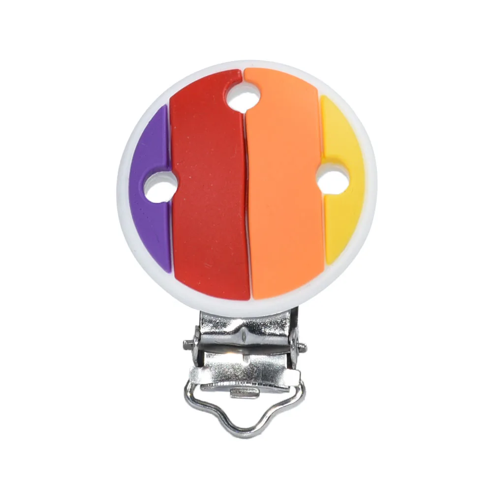 Clip de silicona para chupete, collar de dentici&oacute;n para beb&eacute;, herramienta de cuentas, accesorios redondos de coraz&oacute;n, arco&iacute;ris, bricolaje, 10 Uds.-4