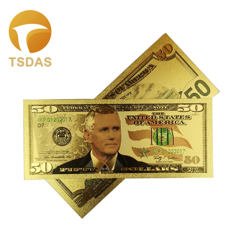 Позолоченные цветные банкноты 24 К 50 долларов США золотые поддельные деньги для