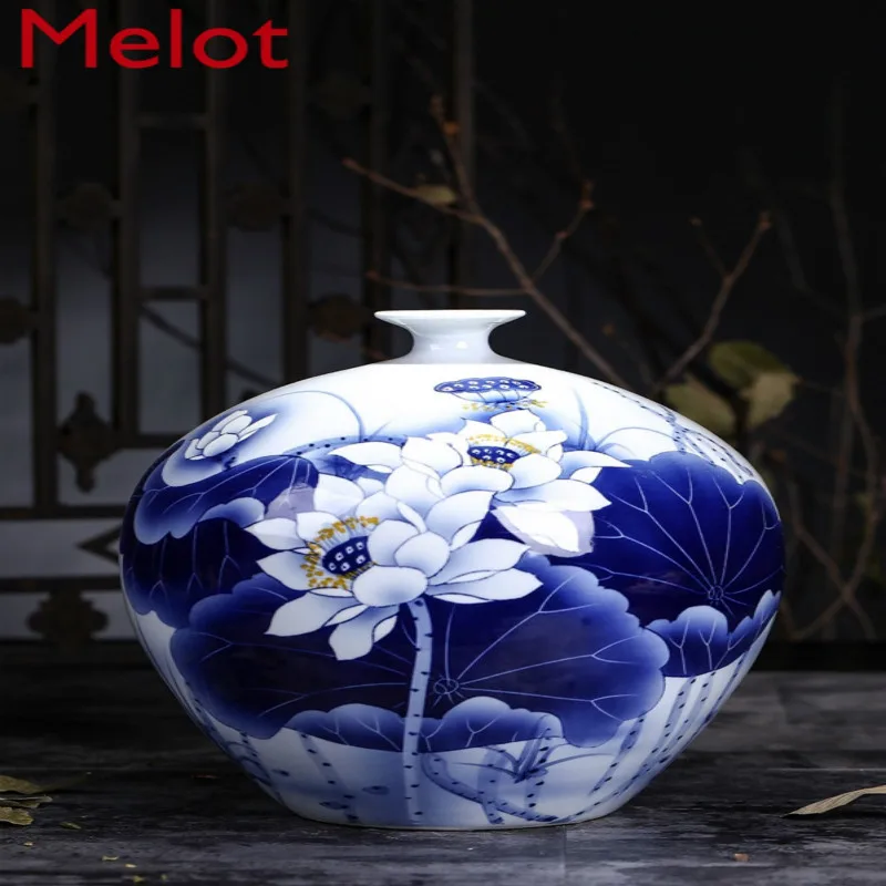 

Керамика Цзиндэчжэнь, ручная роспись, сине-белая фарфоровая ваза, гостиная, ТВ, шкаф, домашнее украшение, фарфоровые украшения