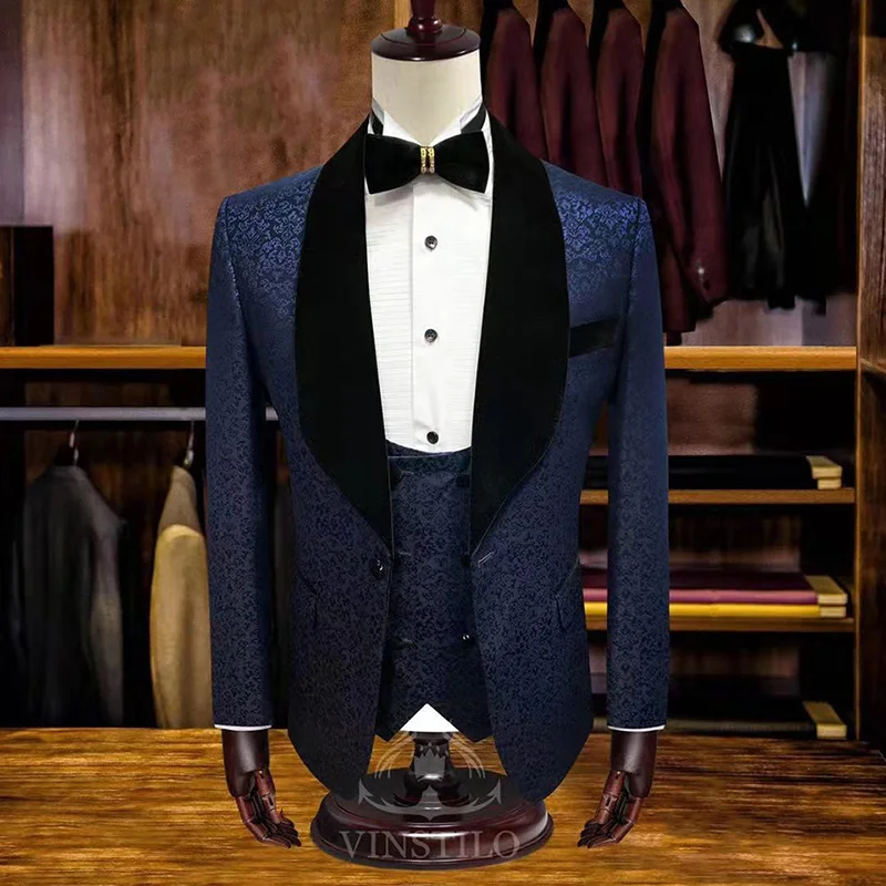 

Style French Men Suits Slim Fit Suit Party Casual Printed Suit Men Wedding Suits 3 Piece Suits Euro Sze