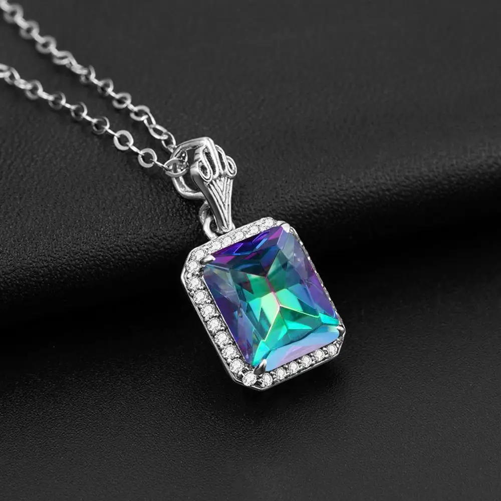Женский кулон из серебра 100% пробы с радужным Мистик топазом|Подвески| |