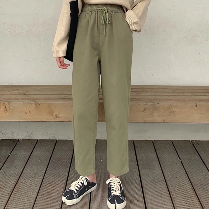 

Zoki Black Women Ankle-Length Pants Elastic Waist Casual Slim and Thin Comfortable Korean Street Wear Summer Fashion Girl New