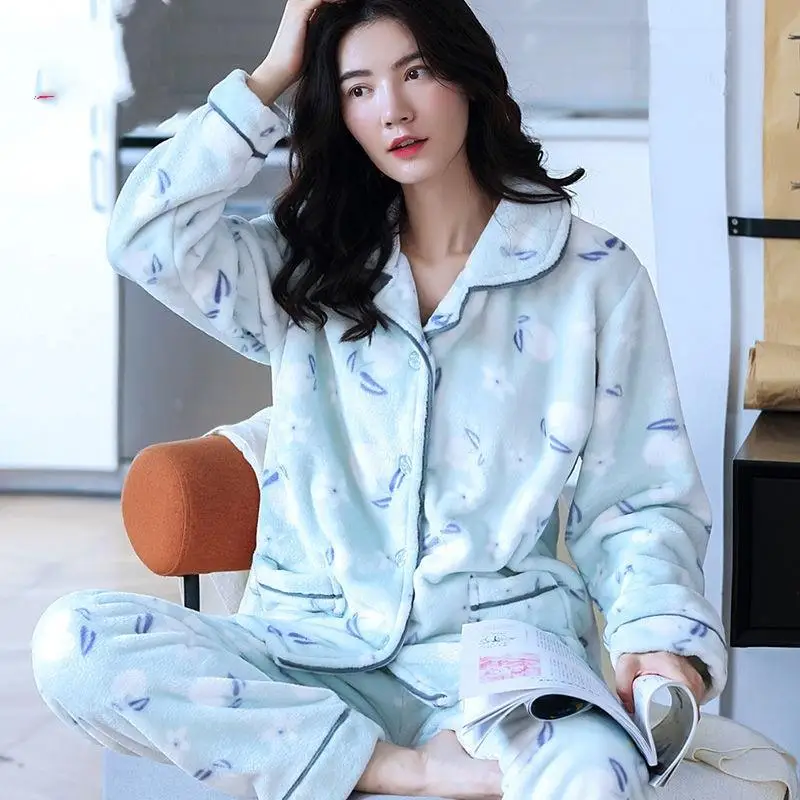 

ZITY 2020 New Thick Women Pajamas Set Autumn Winter Warm Flannel Pajama Sets Leopard Womens Animal Sleepwear Pajamas