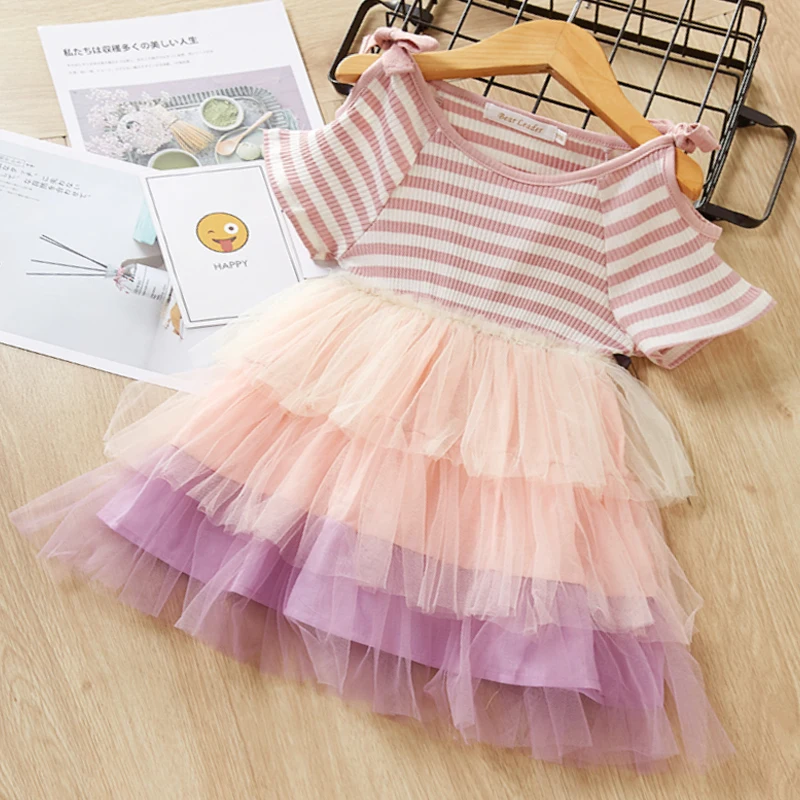 AX1083 Pink Платье на день рождения для девочек; Новинка г.; летнее стильное детское многослойное платье без рукавов; детское платье принцессы с цветочным рисунком; Одежда для девочек - Цвет: AX1083 Pink