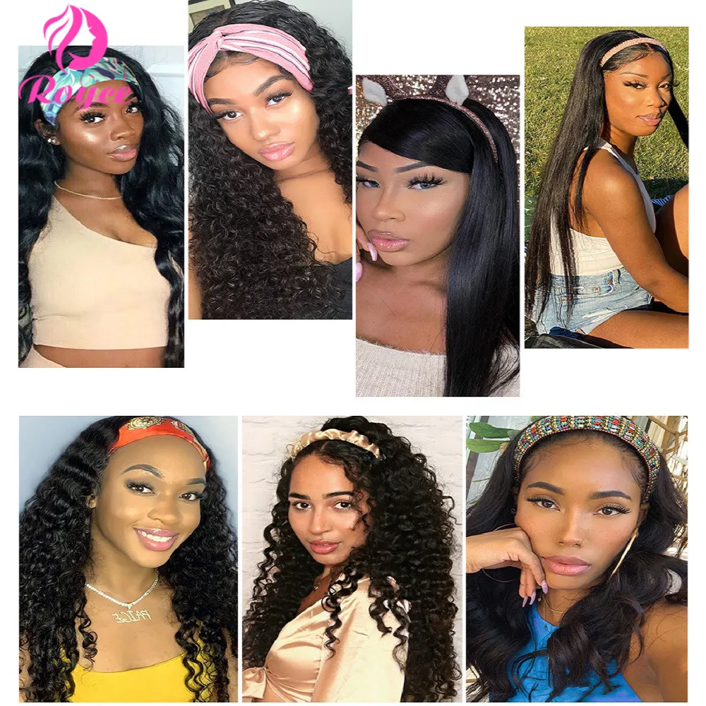 

Cheap Glueless Jerry Curly Silk Headband Wig Human Hair Wigs For Black Women Brazilian Scarf Wig Machine Made Beginner Friendly
