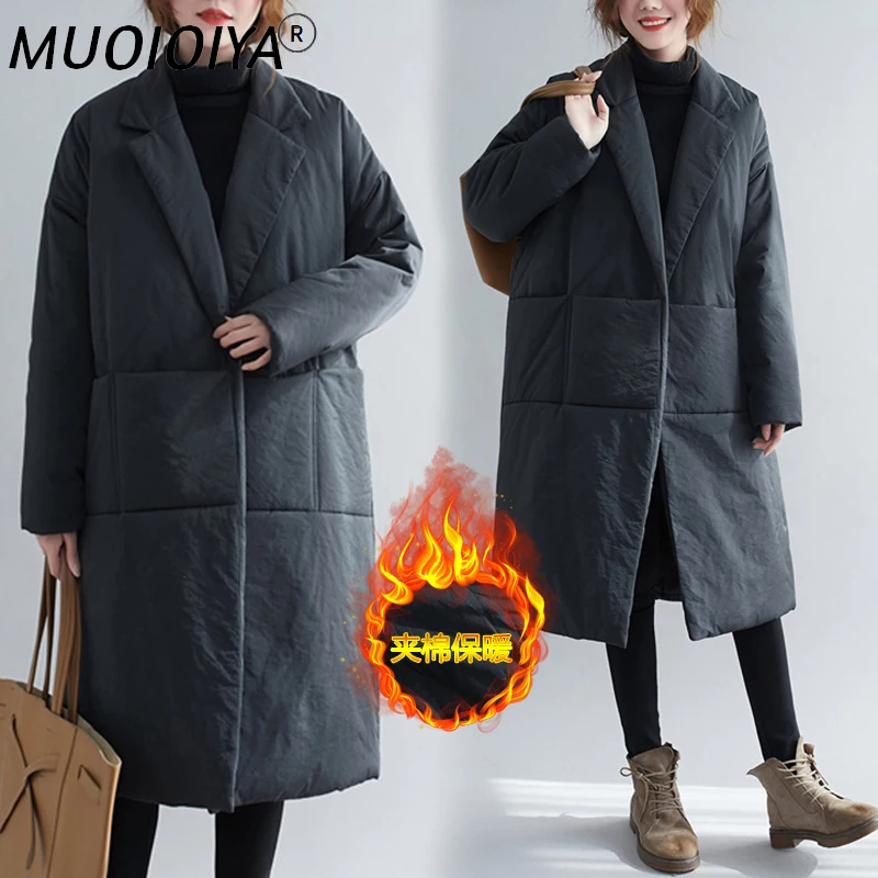 

Plus Size Winter Long Jacket Coat Women Black Blazer Oversize Outerwear 2022 New Overcoat Big Pocket Clothing Female Windbreaker