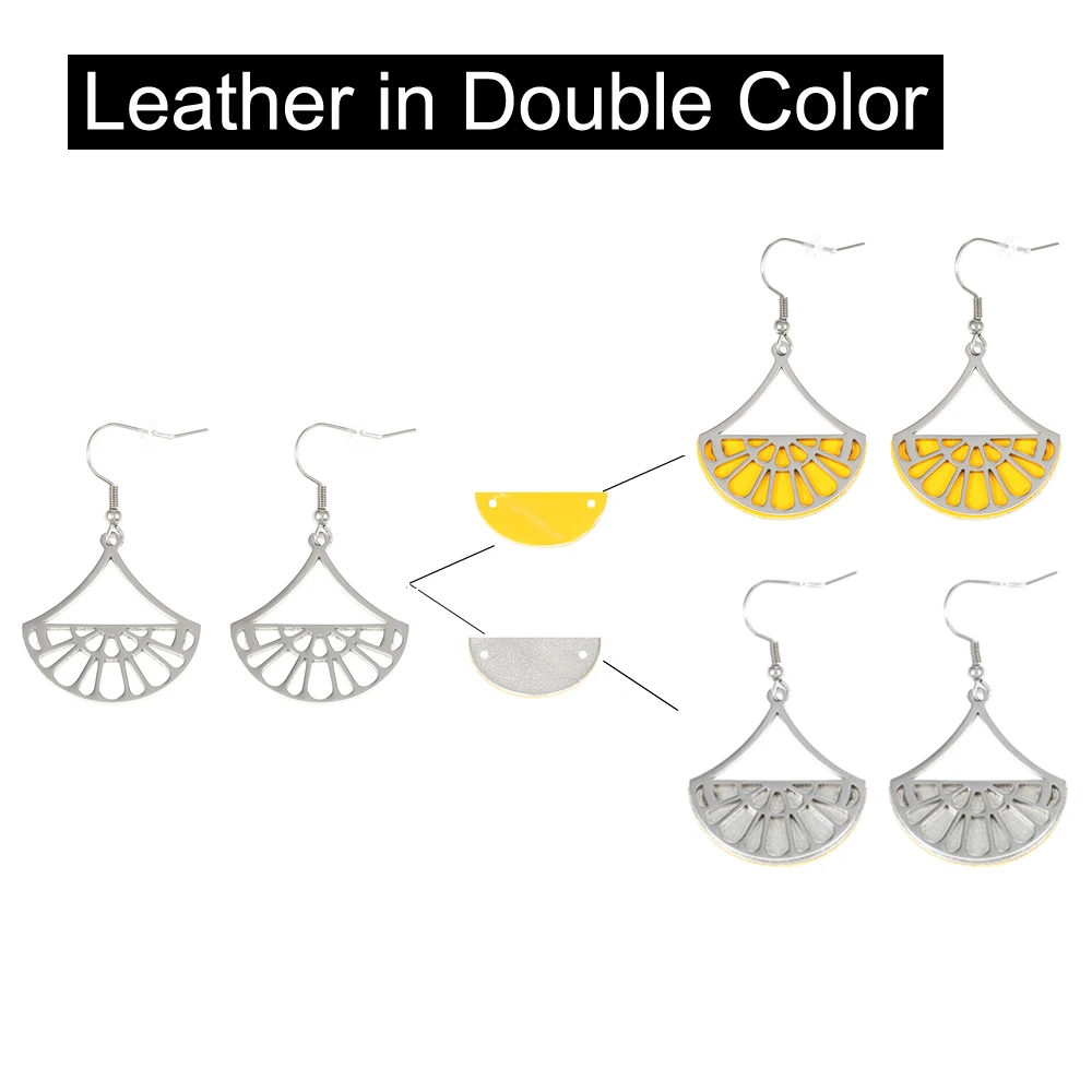 Cremo Stainless Steel Geometric Fan Pendant Earrings for Women Georgette Drop Hanging Earrings Leather Dangle Earrings Jewelry