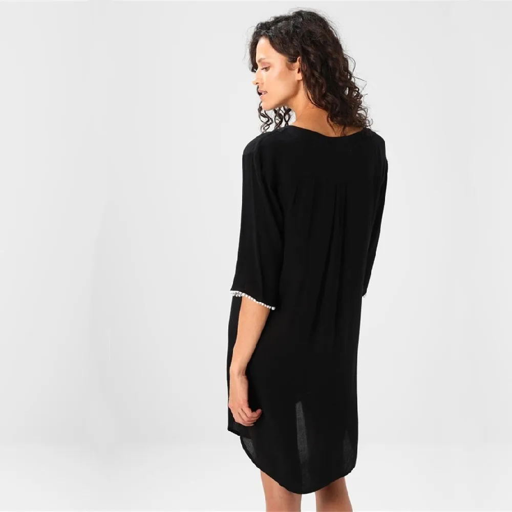 Хлопковое пляжное платье туника Пляжное Платье с вышивкой для женщин парео