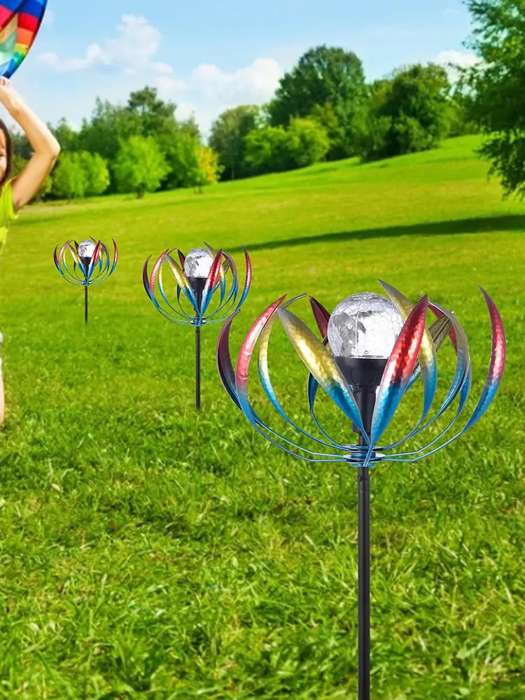 Harga Taman Surya Angin Pemintal Kincir Angin Dengan Multi-warna Dipimpin Cahaya Cahaya Malam Untuk Halaman Rumput Atau Taman Dekoratif Taruhan