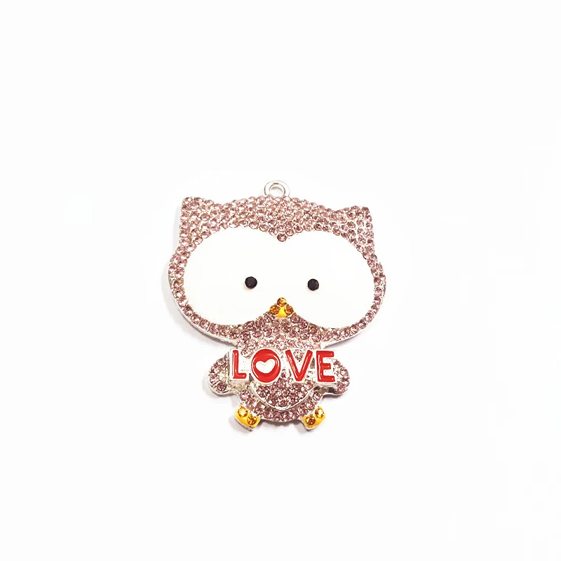 Новинка! 10 шт./лот подвески в виде совы с розовыми стразами на День святого