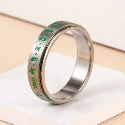 Вращающееся буддистское кольцо с мантрой из нержавеющей стали, мужское кольцо в буддистском стиле, религиозная вера, удача, ювелирное изделие, размер Us6-12