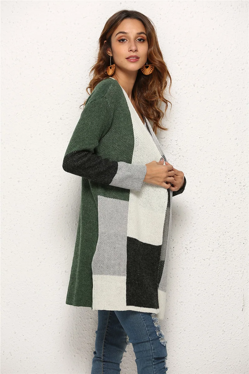 Fitshinling 2020 Fashion Cardigan Knitted Jacket Winter Outerwear Boho Block Patchwork Slim Sweaters Cardigans Women Long Coat |