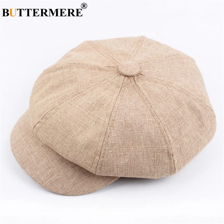 khaki BUTTERMERE, Мужская кепка Newsboy, льняная восьмиугольная кепка, весенняя, повседневная, хаки, хлопок, Гэтсби, водительский берет, брендовая, женская,, новинка, плоская кепка s - Цвет: khaki