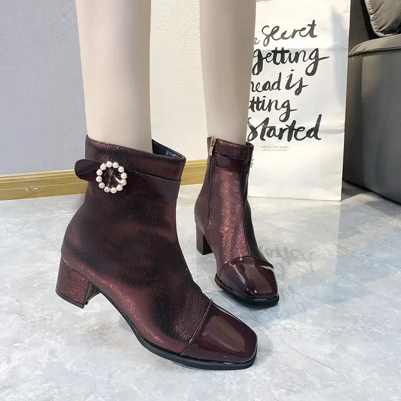 

Женские ботинки на молнии, с квадратным носком