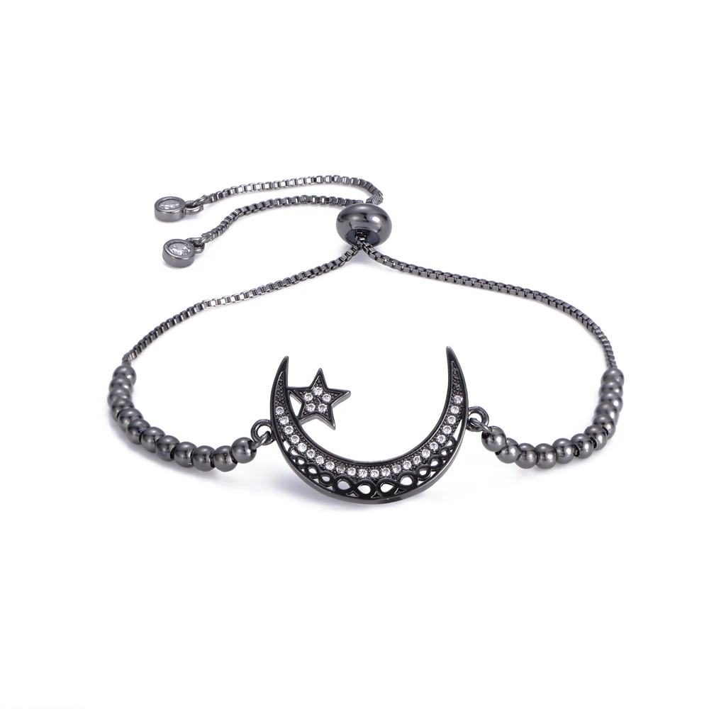 NEW Muslim Prayer Jewelry Supplies Gold Crescent Moon Star Bracelets For Women Men Adjustable Chain Allah Bracelet |