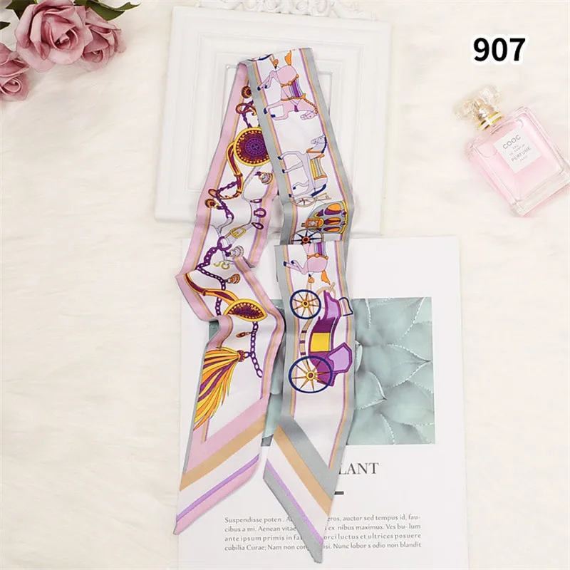 Luxury Brand Horse Bag Scarf 2023 New Design Womens Silk Scarf Fashion Head Scarf Headwear Long Skinny Scarves Bag Accessories images - 6