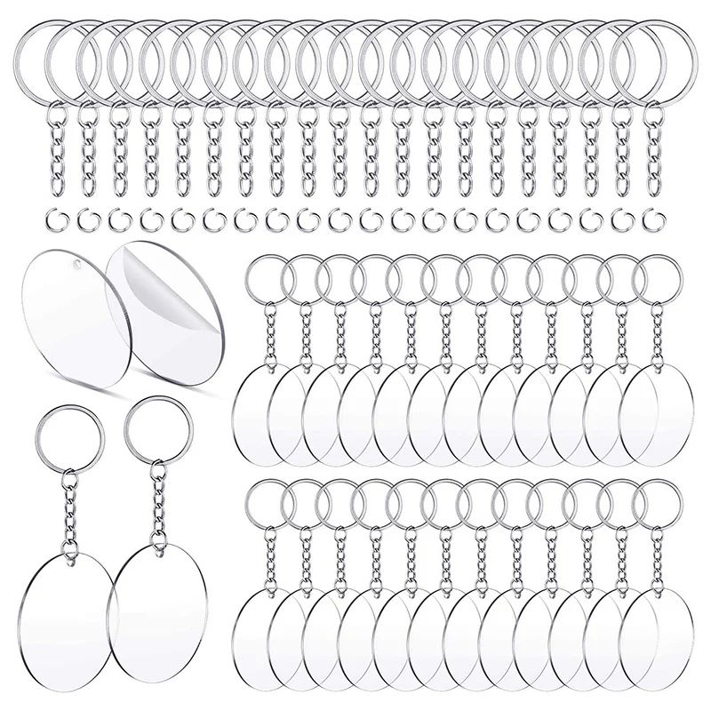 

150 Pcs 2 Inches Acrylic Transparent Discs and Key Chains Set, Clear Blank Acrylic Discs Round Keychain for DIY Projects