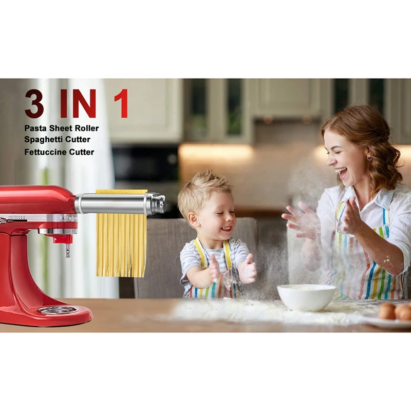 Pasta Roller & Cutter Attachment 3-In-1 Set For Kitchenaid Mixer Included Sheet Fettuccine | Дом и сад