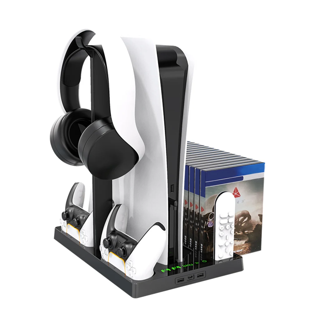 

Stand for PS5 Cooling Stand for PlayStation 5 Console with Controller Charger, Headphone Stand, Game Disc Holder
