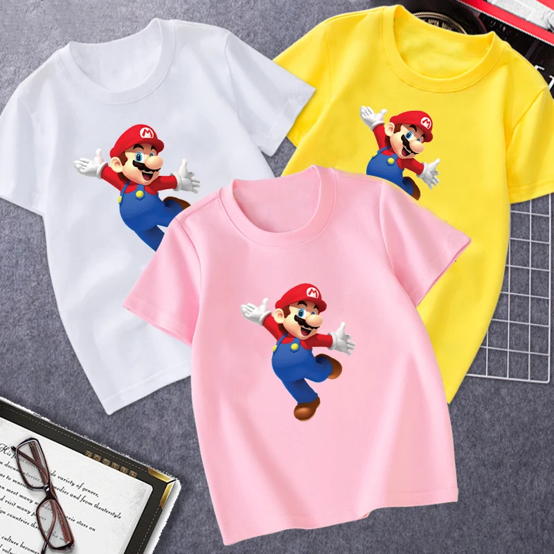 

Kids Clothes Game Super Mario Cartoon Printed Cotton Short-Sleeved Good Quality Soft and Comfortable T-Shirt Girls/Boys Kawaii