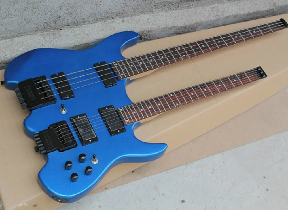 Синий металлик 4 + 6 Строки двойной шеи Электрогитары гриф из розового дерева 24