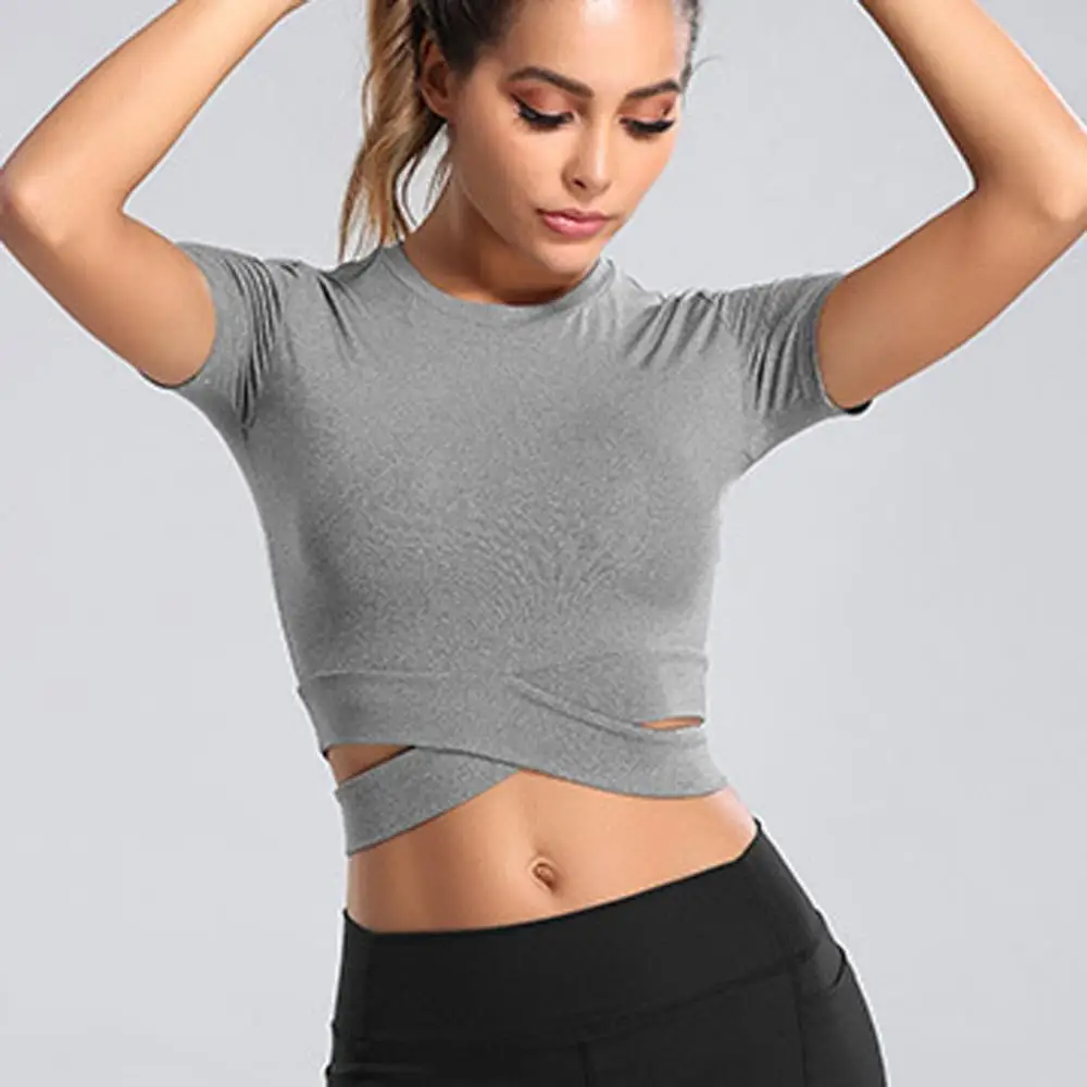 Женский спортивный укороченный топ для йоги топы с короткими рукавами футболки