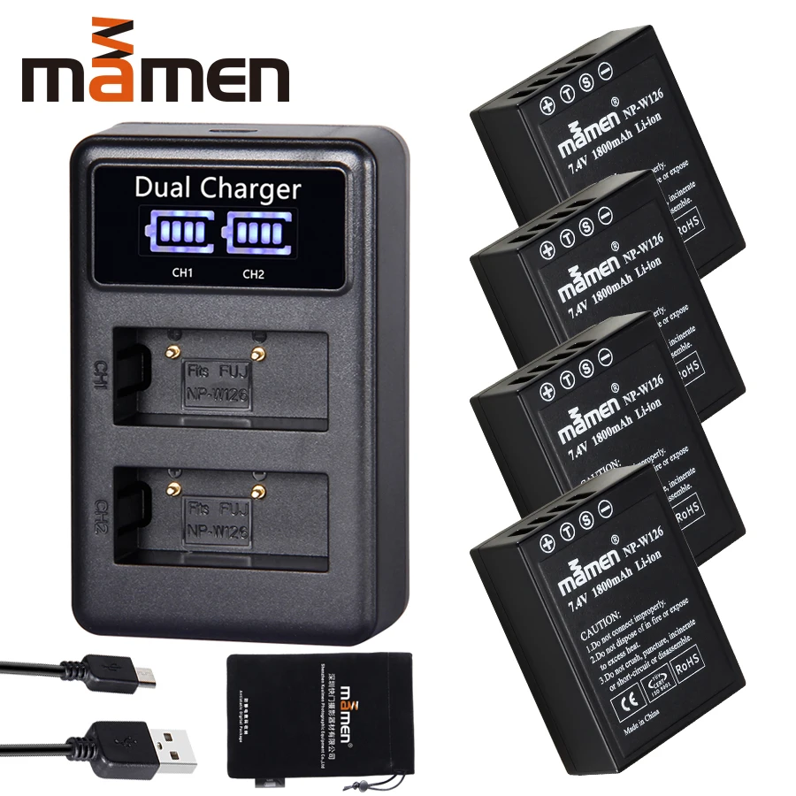 4 шт. 1800 мАч NP W126S NP-W126 NP W126 цифровой аккумулятор+ USB LCD Dual charger для камеры Fujifilm Fuji HS30EXR HS33EXR X-Pro1 X-T1