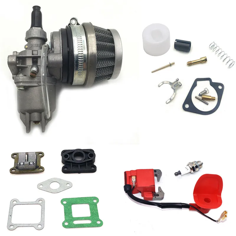 Карбюратор 47CC 49CC с воздушным фильтром 44 мм красный синий серебристый прокладкой