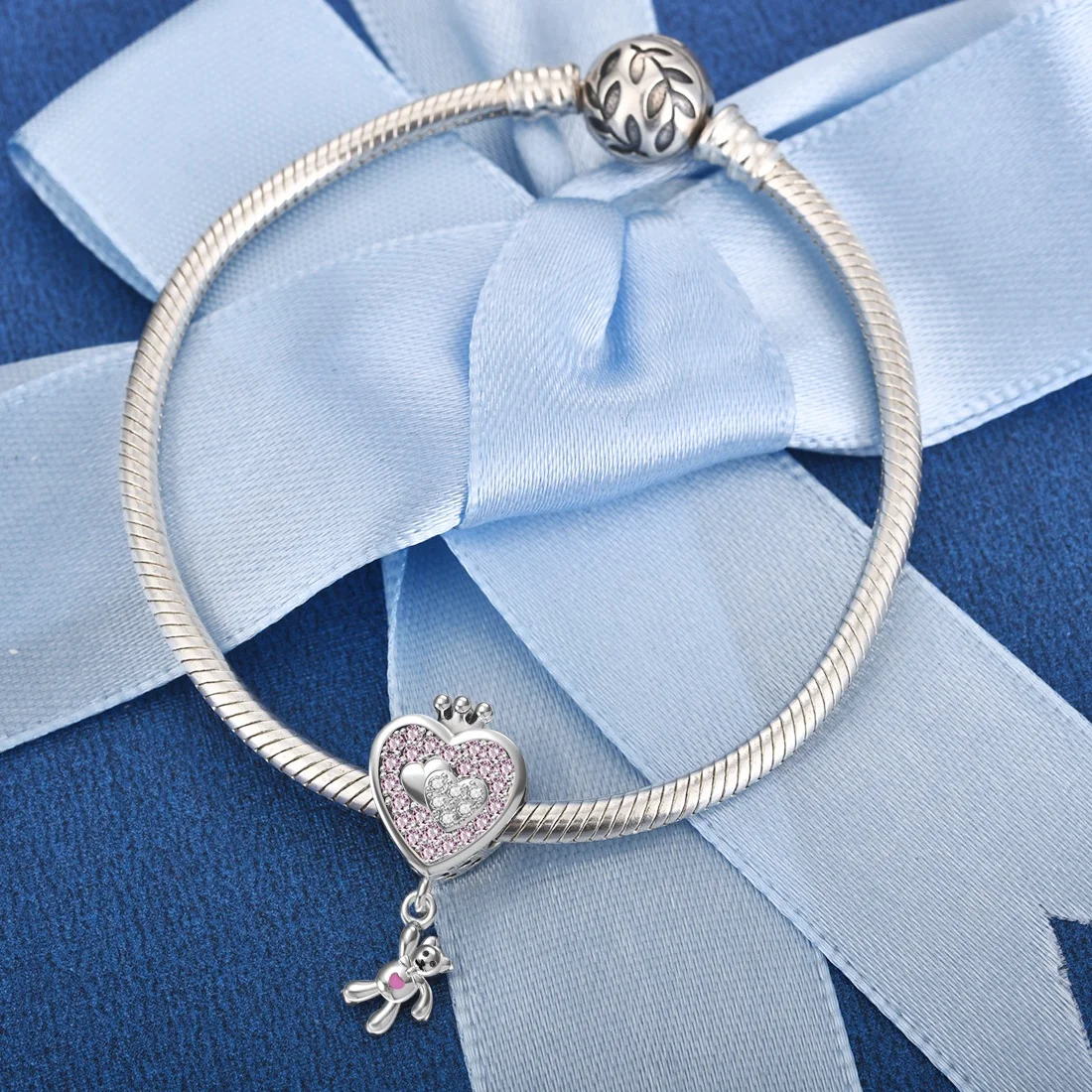 Подвески Jiayiqi Love Bear 925 пробы серебристые розовые CZ бусины подходят для Pandora