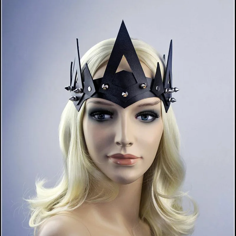

Medieval Royal Princess Queen Crown Headpiece Gothic Spiked Tiara Diadem Viking King Cosplay Costume Leather Headdress For Women