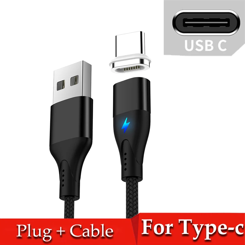 Black For Type-c Магнитный кабель USB type-C для huawei p30 pro samsung a50 a70 3A mi cro usb шнур для быстрой зарядки и передачи данных для Red mi note 8 mi 9 9t - Цвет: Black For Type-c