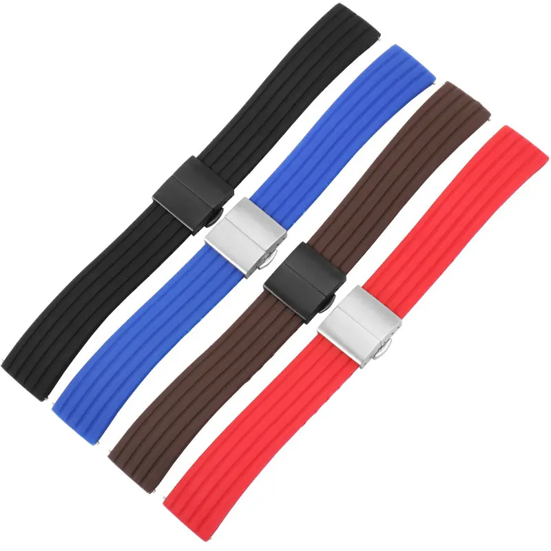 Мягкий силиконовый ремешок для часов черный красный коричневый темно синий