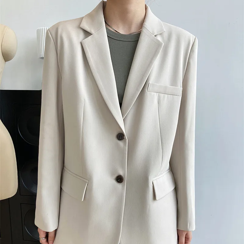 

Chic Casual Single-Breasted Loose Female Suit Jackets 2021 Autumn Buttons Ladies Outwear Full Sleeve Women Solid Blazer BL307