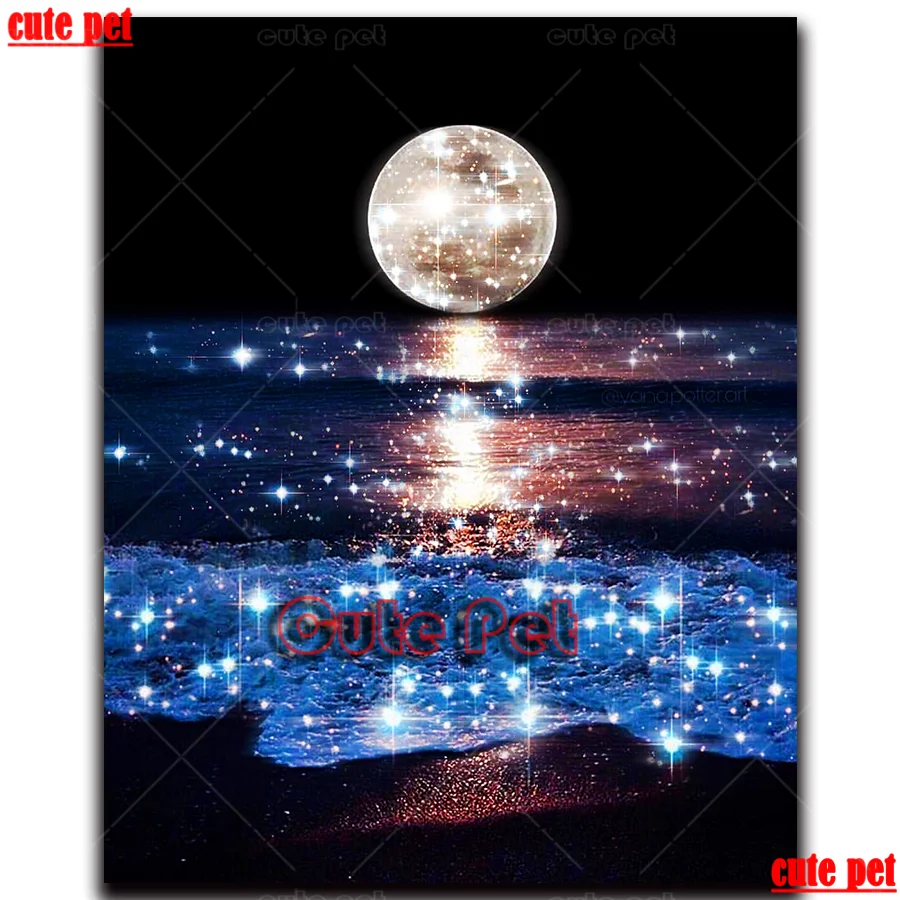 

5d diy Diamond Painting Shining moon sea waves full drill Diamond embroidery crystal sale diamond mosaic landscape decoration