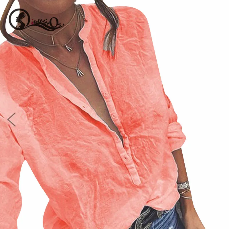 

Autumn Women White Shirt Loose 5XL Female Blouse Tops Long Sleeve Casual V-Neck OL Style Women Blouses