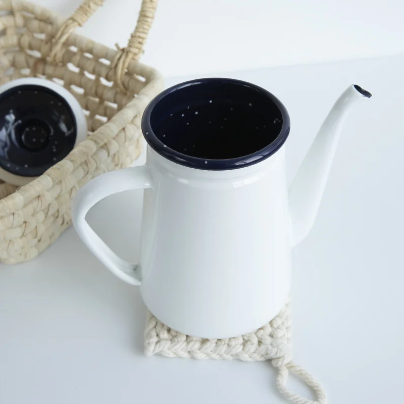 

1.1LThickened Enamel Thin Mouth Pots Drip Coffee Pot Gooseneck Spout Long Mouth Coffee Kettle Home Tea Tool bule esmaltado