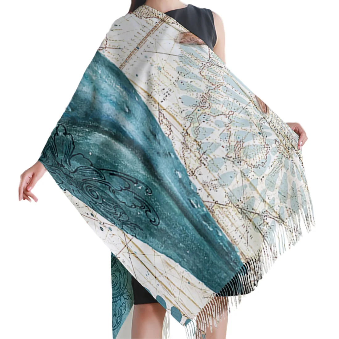 Женский зимний шарф китовый океанский пейзаж кашемировый Мужская шаль женское