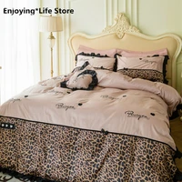 luxury leopard print bedding set embroidery ruffles duvet cover bed sheet pillowcases queen king size 4pcs bedding set