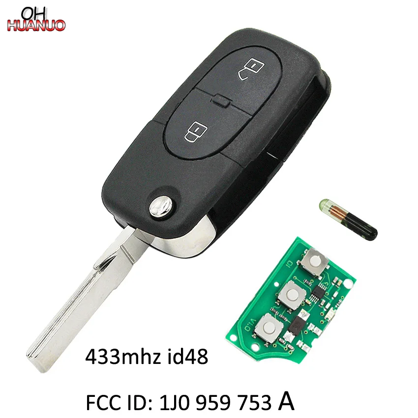 2 кнопки дистанционного управления брелок 1J0 959 753 A для VW PASSAT GOLF MK4 1998 2000 433 МГц с