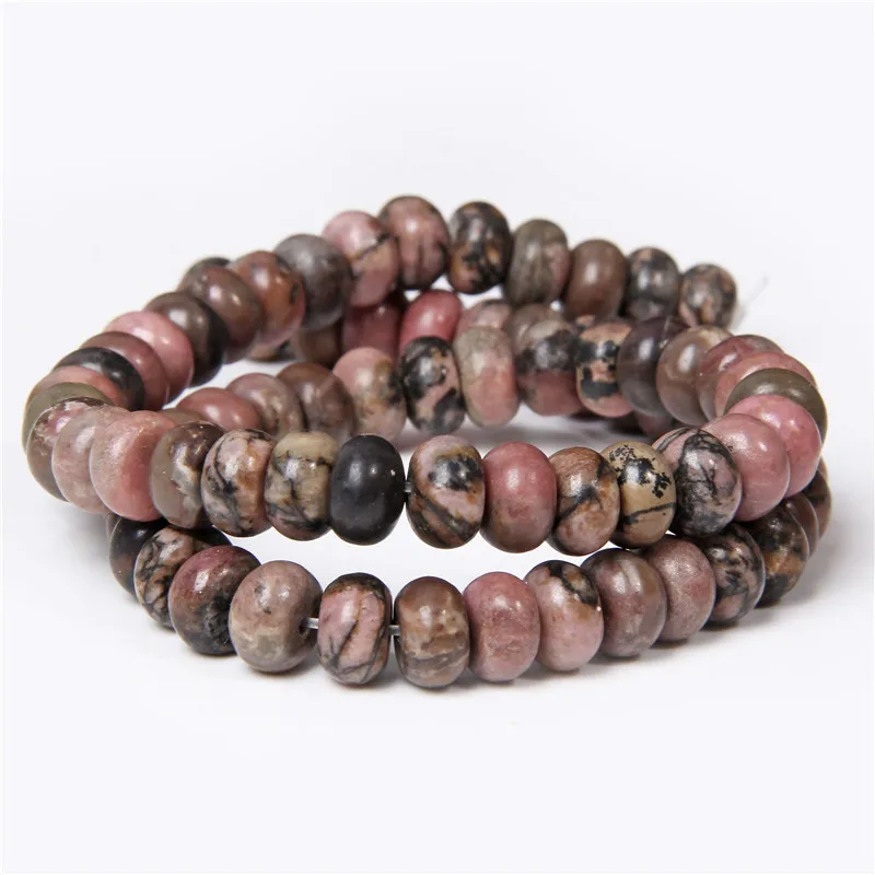 Натуральные черные проволочные розовые родохрозитовые каменные бусины-барабаны