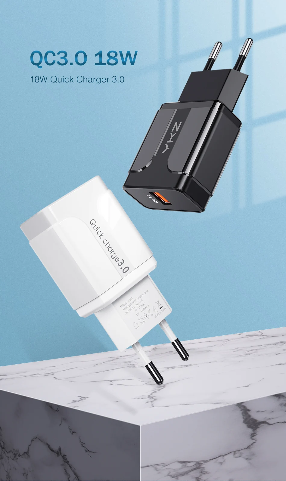 YKZ зарядное устройство для мобильного телефона Быстрая зарядка QC 3,0 4,0 18 Вт Быстрая зарядка ЕС США вилка адаптер настенное USB зарядное устройство для iPhone samsung Xiaomi